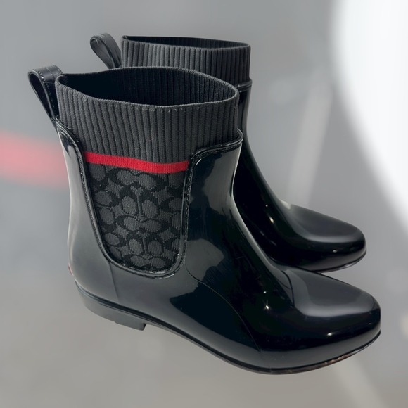 Coach Shoes - Coach Rivington Rain Boot Coach Signature Logo Shoes Black Booties Womens Size 9